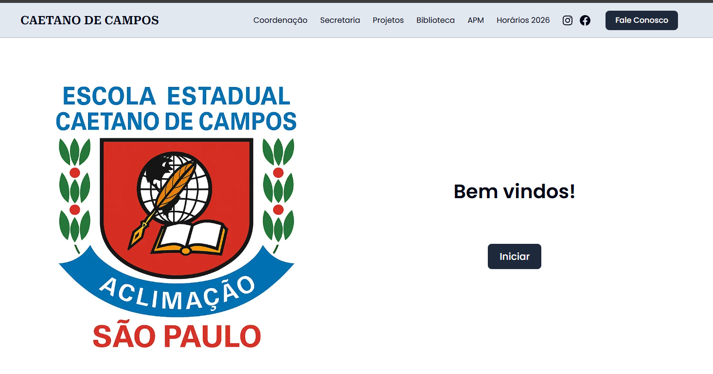 Escola Estadual Caetano de Campos homepage with school crest | Solo AI website creator