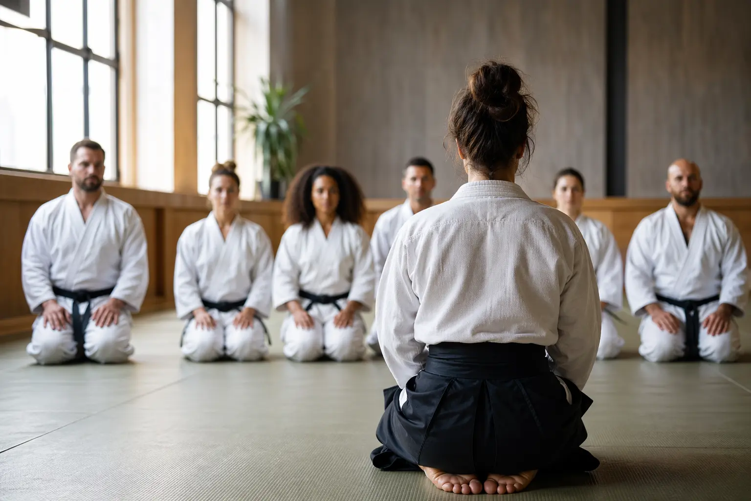 Solo for Martial Arts Instructors — Woman practicing karate in front of city lights