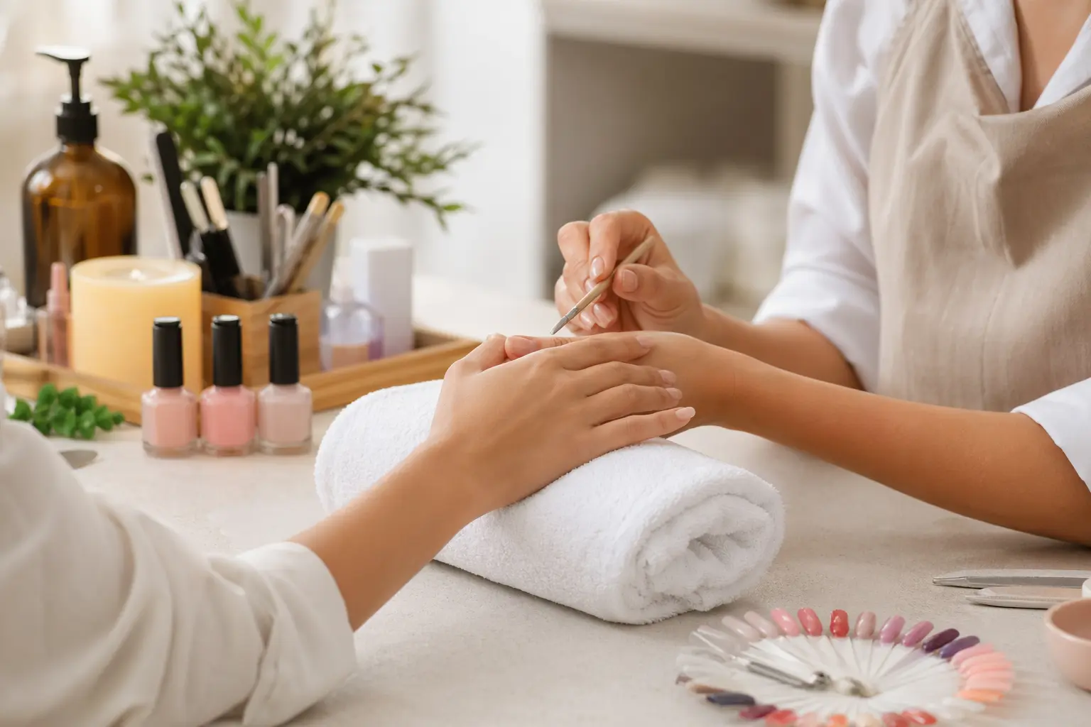 Solo for Nail Salons — persons hand with white manicure