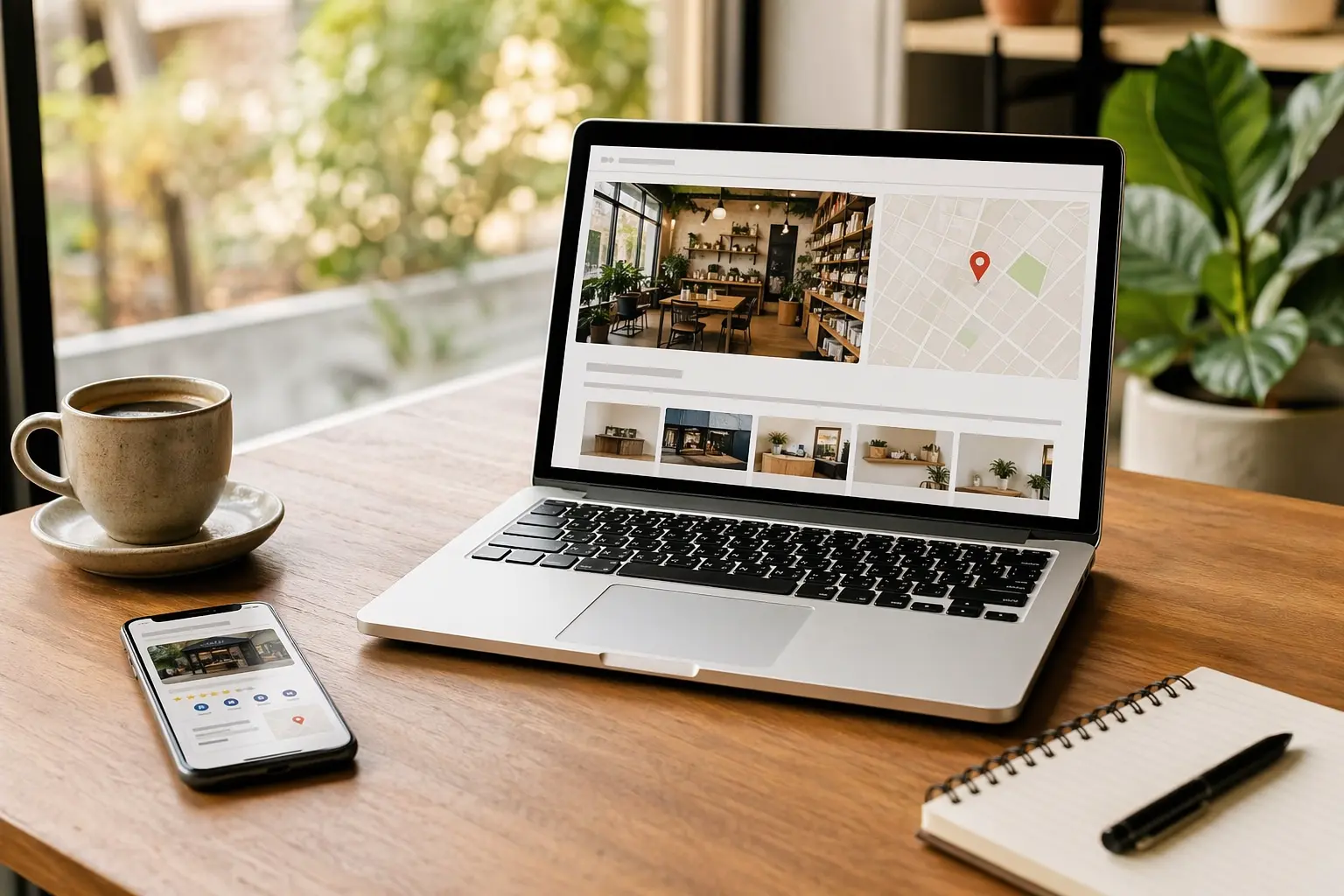 How to Create a Website From a Yelp Listing — A cell phone sitting on top of a wooden table