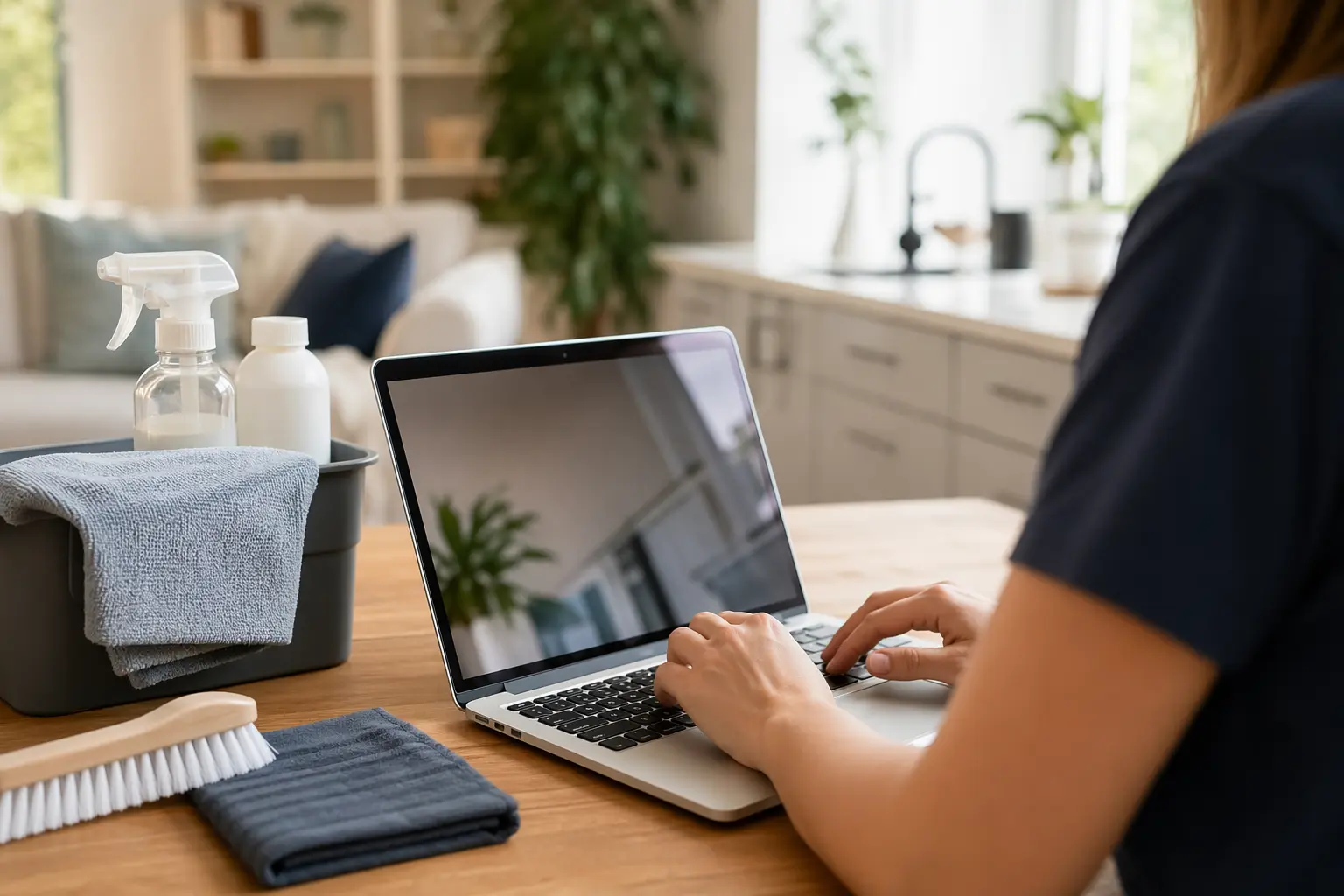 How Cleaning Businesses Can Get More Local Leads Online — a man sitting at a table in front of a laptop