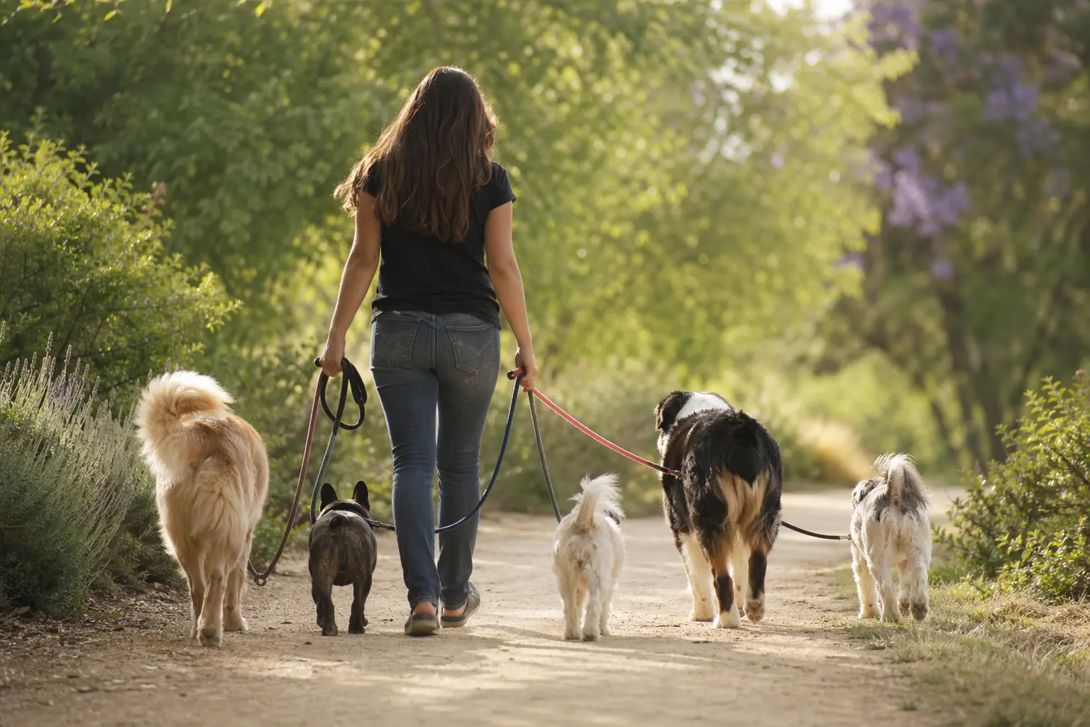 Solo for Dog Walkers & Pet Sitters — a man and a woman walking a dog in a park