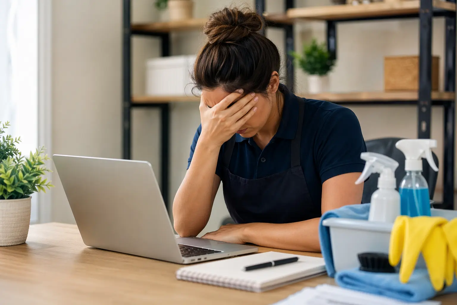Why Your Cleaning Business Website Is Not Getting Leads — man in white dress shirt and black pants standing on brown wooden