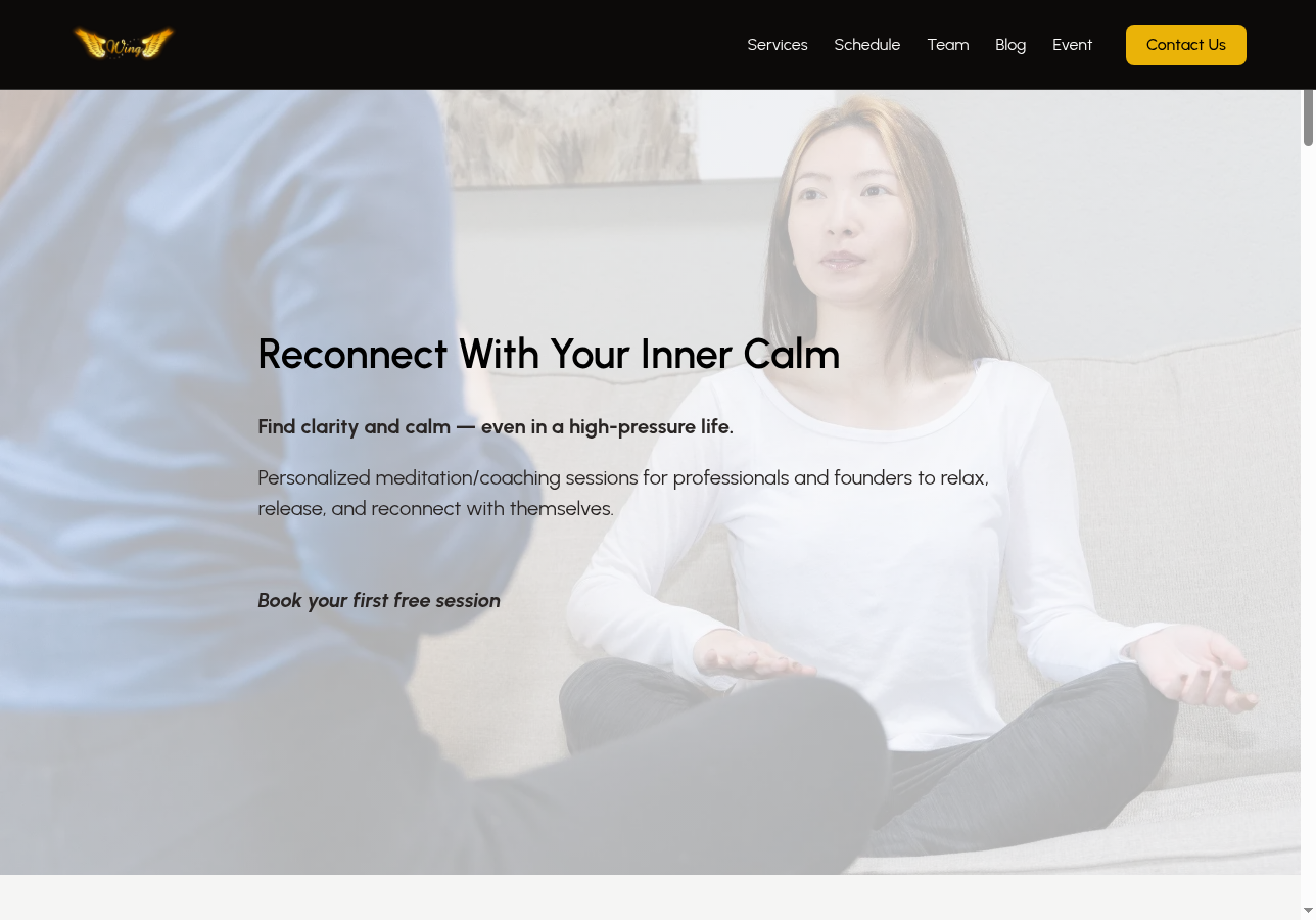 Screenshot of the Spiritual Wing coaching website built with Solo AI Website Creator