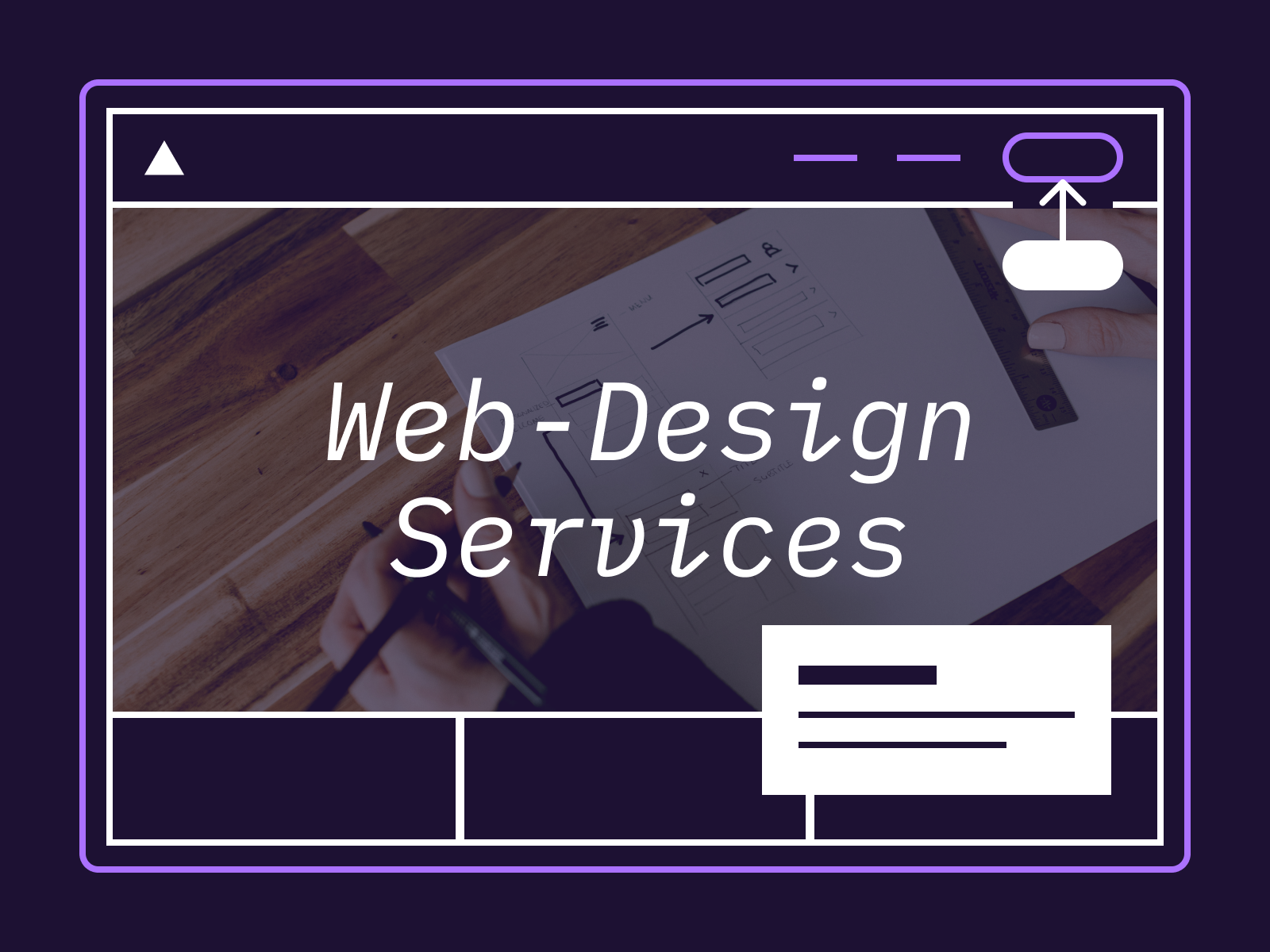 Designer sketching website wireframe on paper with pen and tablet at wooden desk