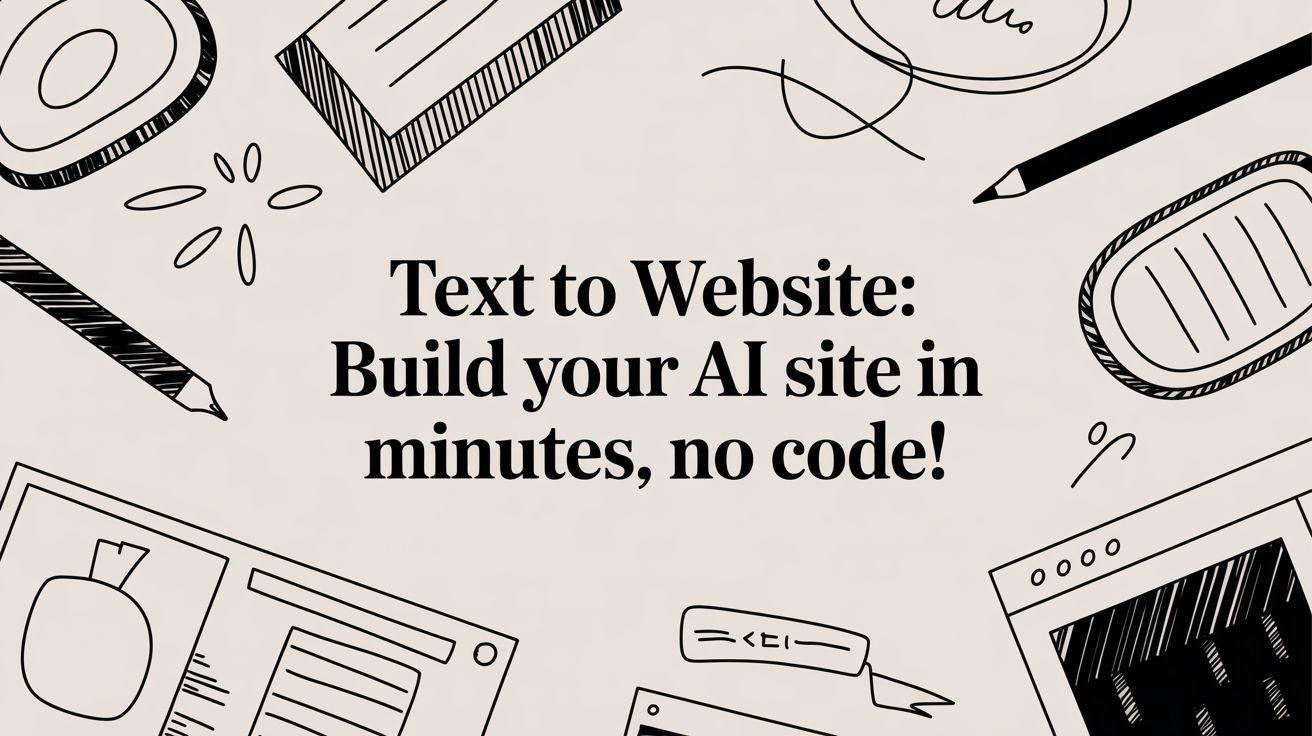Illustration of design tools and sketching elements surrounding a centered headline about AI website building.