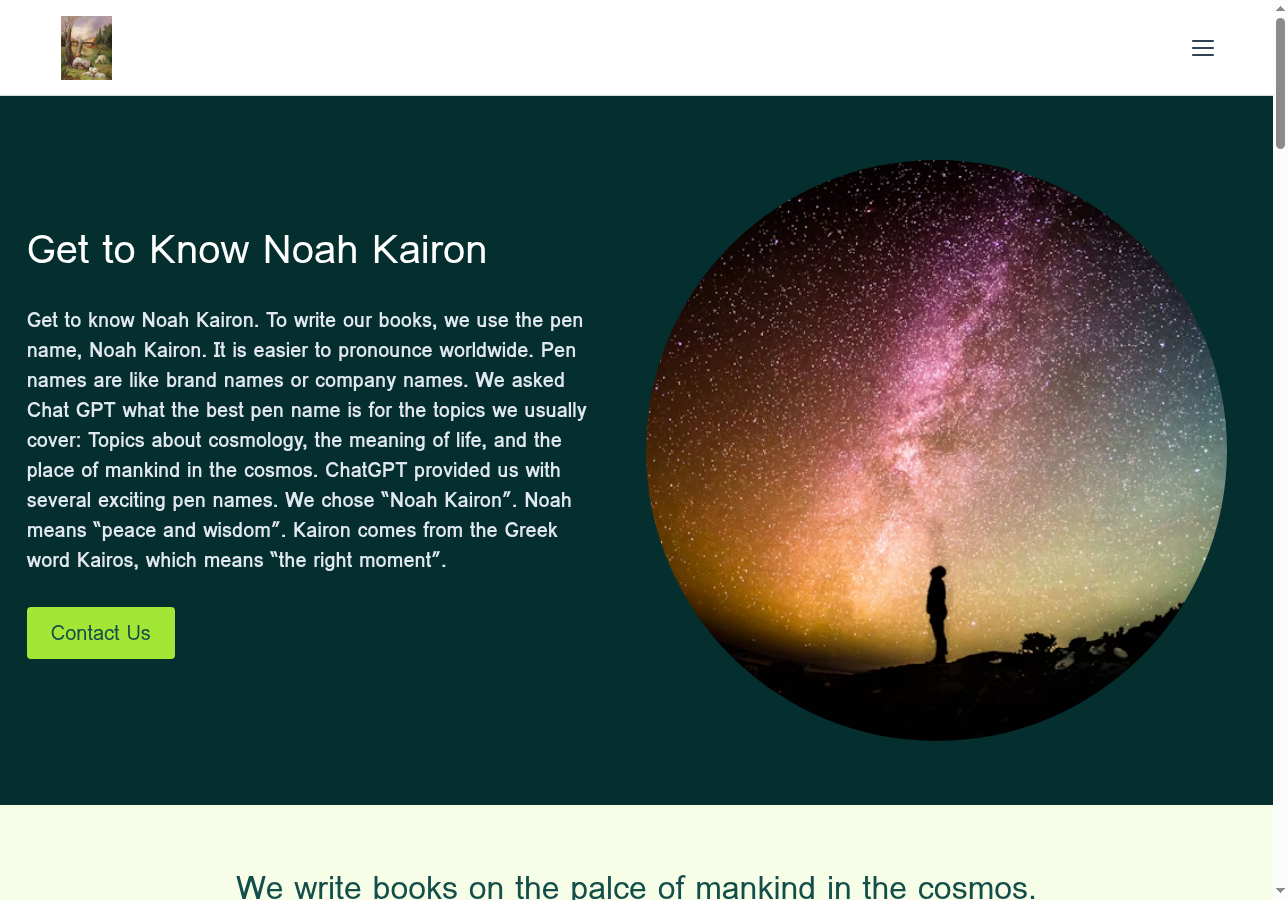 Screenshot of the Human and Cosmos website built on Solo